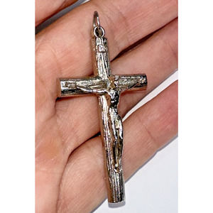 J&P Crucifix Charm Pendant Pax Et Amor Silver Tone Religious Catholic